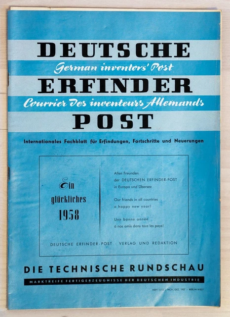 Deutsche Erfinder Post November Dezember 1957 Heft 11/12 Berlin West