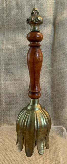 Vintage Wood Handle Brass Tulip Flower Shaped Dinner Hand Bell Ornate Finial