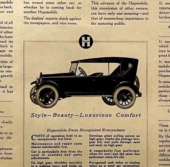 1922 Hupmobile Hupp Detroit XL Advertisement Automobilia Ephemera 14 x 10.5"