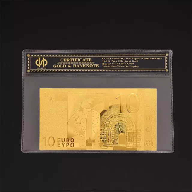 Euro 10 Note Pure Gold Foil Banknote With COA Frame Souvenir Paper Money Collect