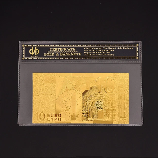 Euro 10 Note Pure Gold Foil Banknote With COA Frame Souvenir Paper Money Collect Euro 10 Note Pure Gold Foil Banknote With COA Frame Souvenir Paper Money Collect