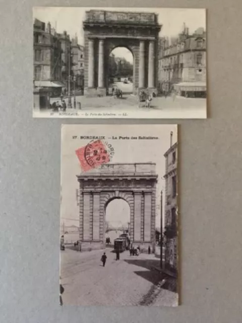 Lot 2 Cpa Bordeaux (33) La Porte Des Salinieres. Animee Tramway Attelage Chevaux