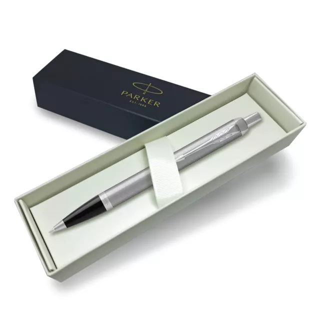 Parker Ballpoint Pen IM steel  Chrome Trim, Blue or Black Ink  gift boxed