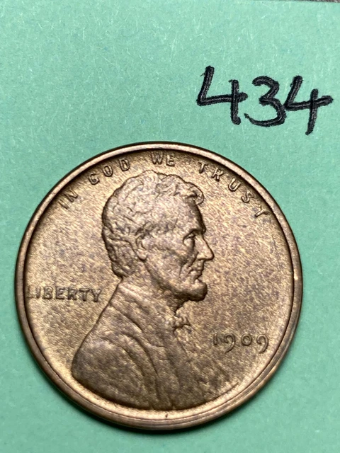 1909-VDB LINCOLN WHEAT CENT,  high great condition coin AU/BU 'Red' #434