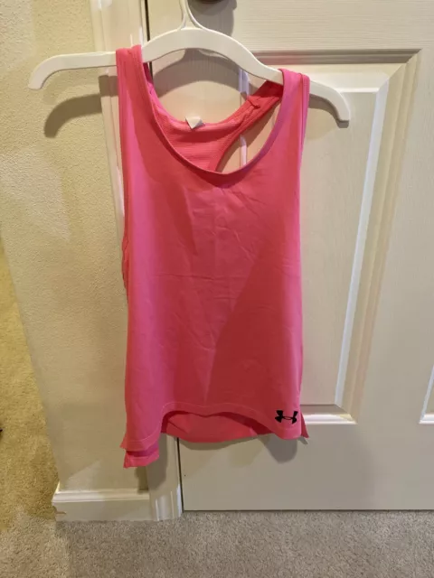 Girls Youth Medium Under Armour Heat Gear Pink Racerback Tank Top Shirt-NEW!