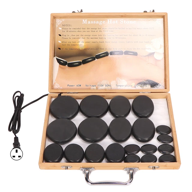 (220 V spina UK) 20x rocce basaltiche riscaldate riscaldamento rapido pietre da massaggio rotonde SLS