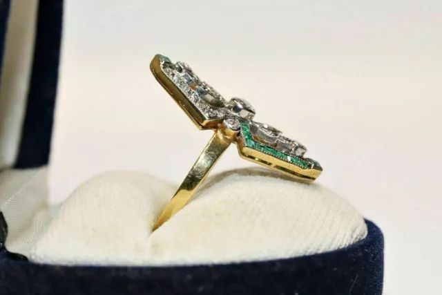 Art Deco Floral Lab-Created Diamond & Emerald Wedding 14K YellowGold Filled Ring 3