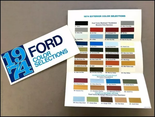 1974 Ford Car Color paint Guide Brochure  Mustang Thunderbird LTD Pinto Ranchero