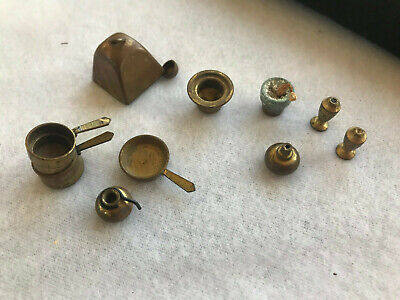 10 pc Vtg Brass Miniature DOLL ACCESSORIES Hot Pot candle Sticks~Pots~FlowerPot