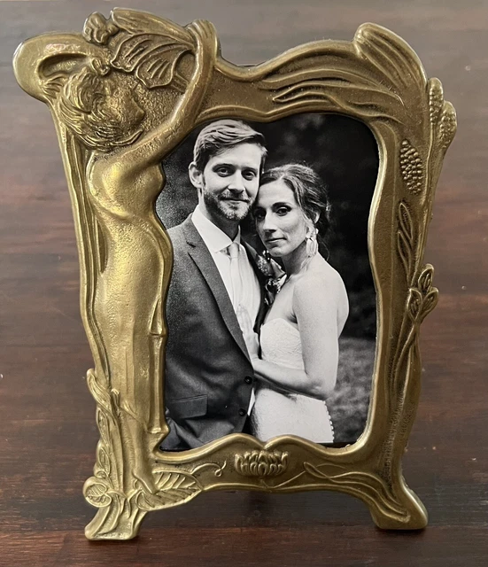 Antique Art Nouveau Picture Frame Brass European￼ 1910s Fits 4” x 6” Photo
