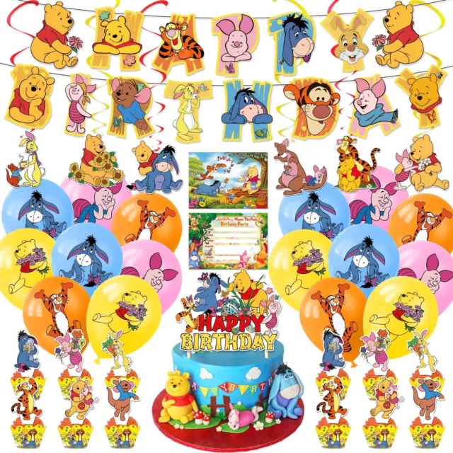 Winnie The Pooh Theme Birthday Party Decorate Set,Banner Balloons Cake Toppers
