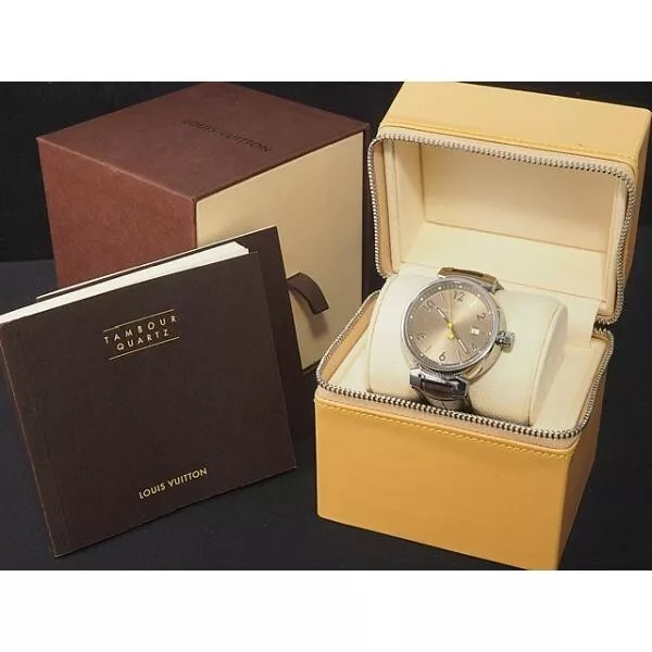 Louis Vuitton Tambour Monogramm QA072 Quarz 39mm Edelstahl Herren Uhr