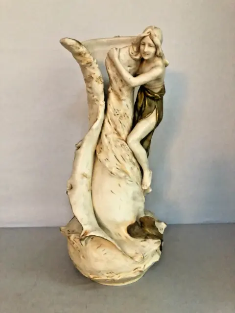 Antique Art Nouveau Royal Dux Bohemia Amphora Vase with Semi Nude Female