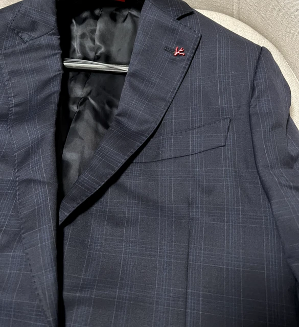 ISAIA Napoli 2-piece Gregorio navy blue check canvas suit 42R US Drop7 NEW 120'S