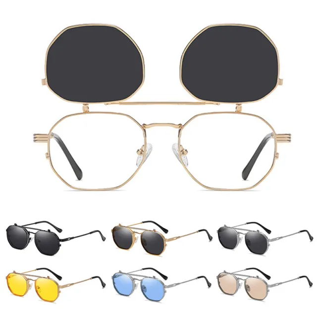 Retro Steampunk Flip Up Sunglasses Geometric Round Vintage Style Fashion Glasses