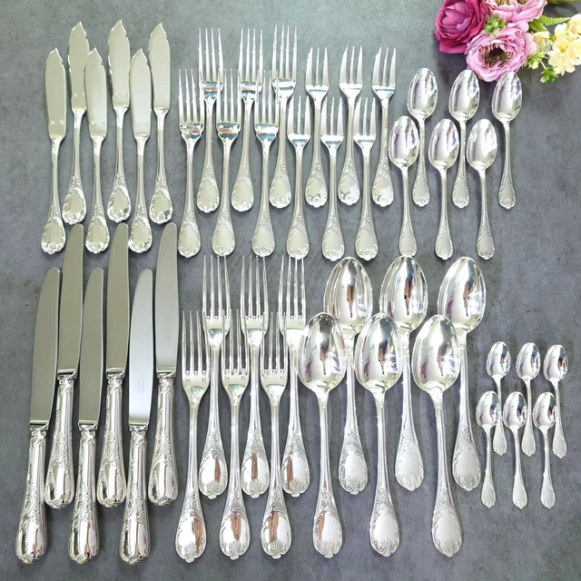 Christofle Marly 48pcs Silverplate Flatware Knife Fork Spoon Excellent
