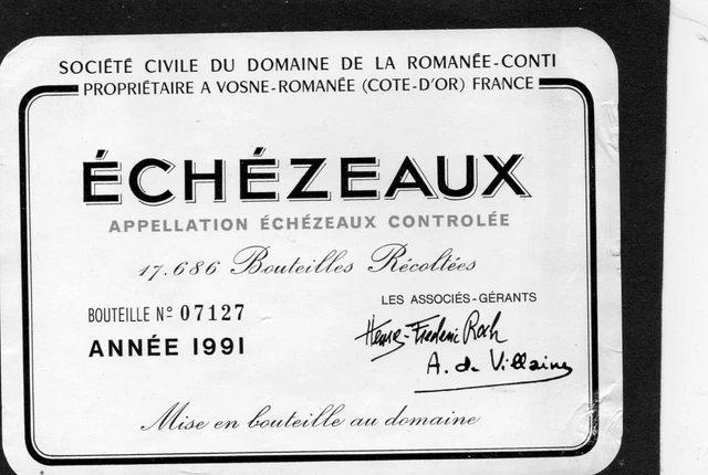 Étiquette + Contre-étiquette Echézeaux 1997 – Domaine Romanée Conti – N°13775