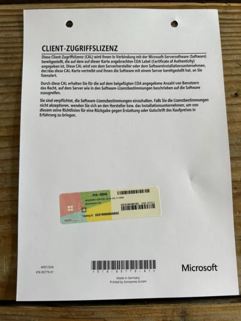 Windows Server 2019 Erweiterungslizenz für 5 User / Nutzer mit MwSt-Rechnung.