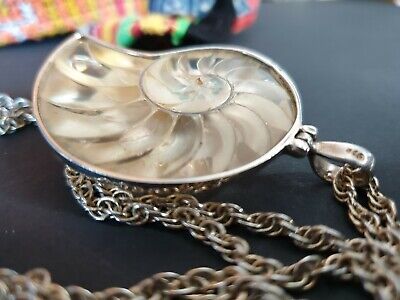 Vintage Fossil Style Silver & Pearl Shell Pendent on Chain …beautiful collection 2