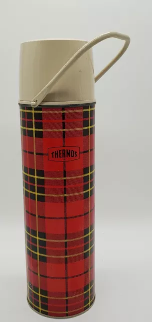 Vintage 1964 Thermos Red Tartan Plaid Quart Size King Seeley No. 2442