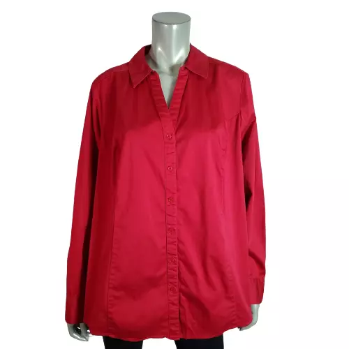 Lane Bryant Womens Top Plus Size 26 Stretch Button Down Collared Cotton Red