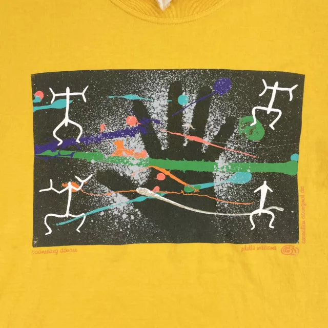 Vintage Australian Aboriginal Boomerang Dancer Indigenous Art T-shirt Size 2XL 3