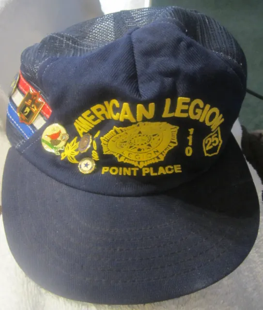 5 pins on American Legion Cap Hat snapback mesh,Point Place Ohio Toledo VTG