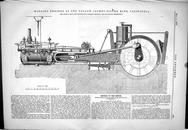 Old 1879 Winding Engines Yellow Jacket Silver Mine California Risdon Victorian