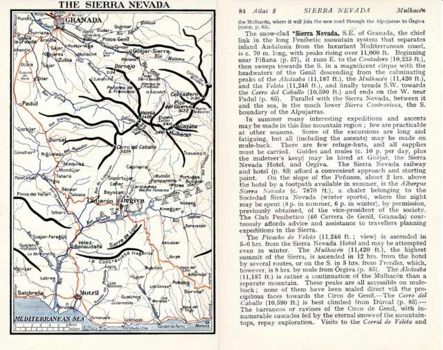 Sierra Nevada 1929 peq. mapa orig. + guía ingl. (4 p.) Órgiva Lanjarón Motril