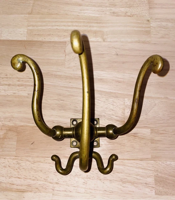 Vtg Brass 6” Coat Hooks Rack Patina