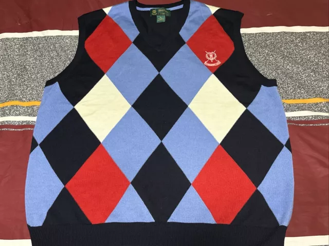 Brooks Brothers St. Andrews Links Golfing Vest 100% Merino Wool Size XL Argyle