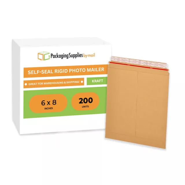 200 - 6x8 Kraft Rigid Photo Document Mailers Cardboard Envelopes 28 pt.