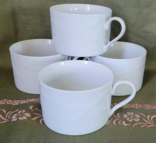 Set of 4 Studio Nova Fine China Bamboo Pattern White Coffee Tea Mugs Cups 7 Oz