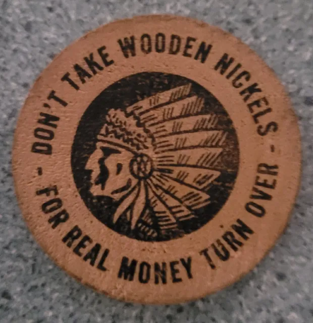 1-1/2 x 1-1/2 RINKER'S Lady Fair & Family Store Chiefhead wooden nickel token