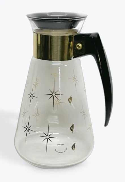 Vintage Corning Ware Atomic Star Coffee Carafe Pitcher Lid 6 Cup Mid-century