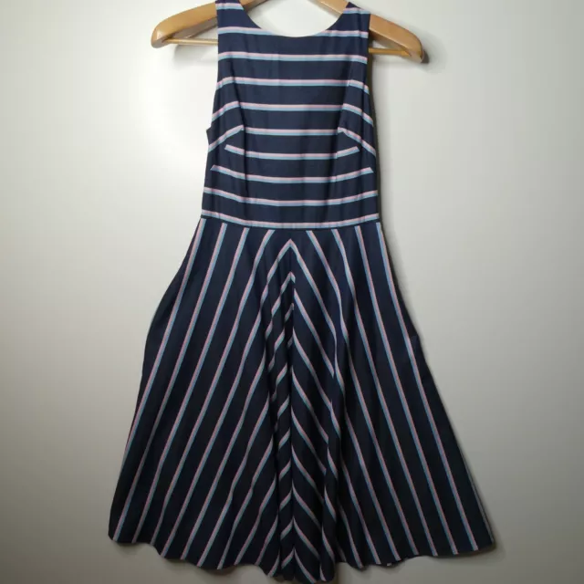 Eliza J Dress Womens Size 2 Striped Sleeveless Fit and Flare Knee Length Pockets