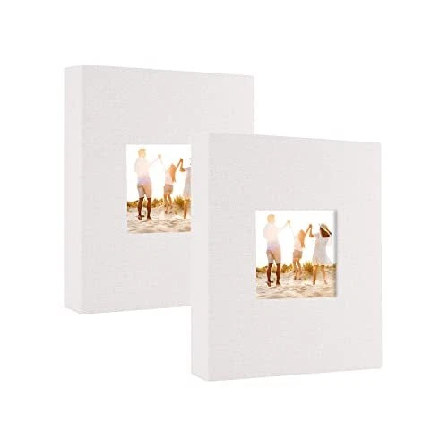 Mini álbum de fotos paquete de 2 bolsillos de 4x6 50 bolsillos, cubierta de lino con 50 bolsillos/2 piezas beige