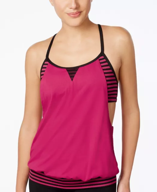 Nike FUCHSIA Laser Stripe Layered Tankini Swim Top, US Medium