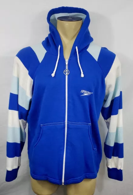 Vtg 70s 80s Mens Speedo blue zip-up hoodie sweatshirt track jacket Medium Large
