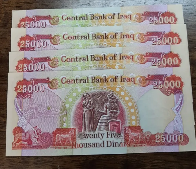 100,000 IRAQI DINAR, IQD - ( 4 NEW 25K Banknotes ) Uncirculated, Authentic