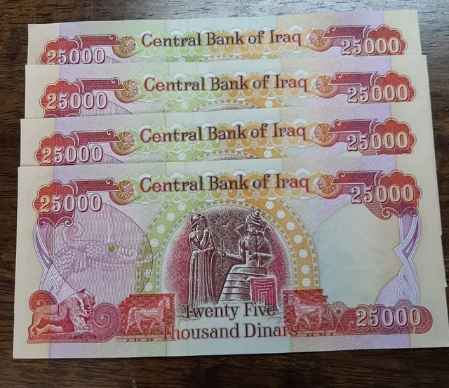 100,000 IRAQI DINAR, IQD - ( 4 NEW 25K Banknotes ) Uncirculated, Authentic