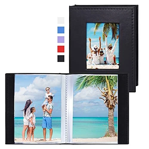 Álbum de fotos pequeño 4x6 fotos, paquete de 2 cubiertas de cuero mini libro de fotos, 26 negro