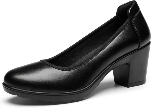 Women Round Toe Slip On Pumps Low Chunky Block Heel Comfort Dress Pump Shoes 2