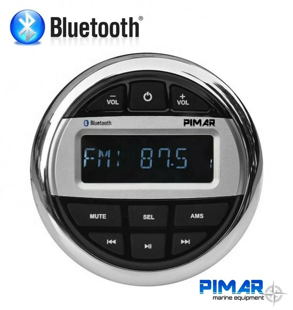 RADIO STEREO MARINO TONDO BARCA GOMMONE NAUTICO ESTERNO + bluetooth