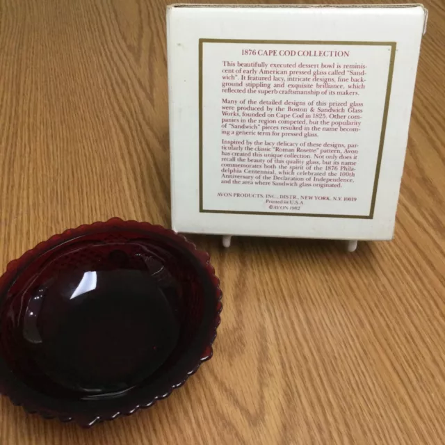 Vintage Avon 1876 Cape Cod Collection Ruby Red Glass Dessert Bowl In Box 5” NIB 2