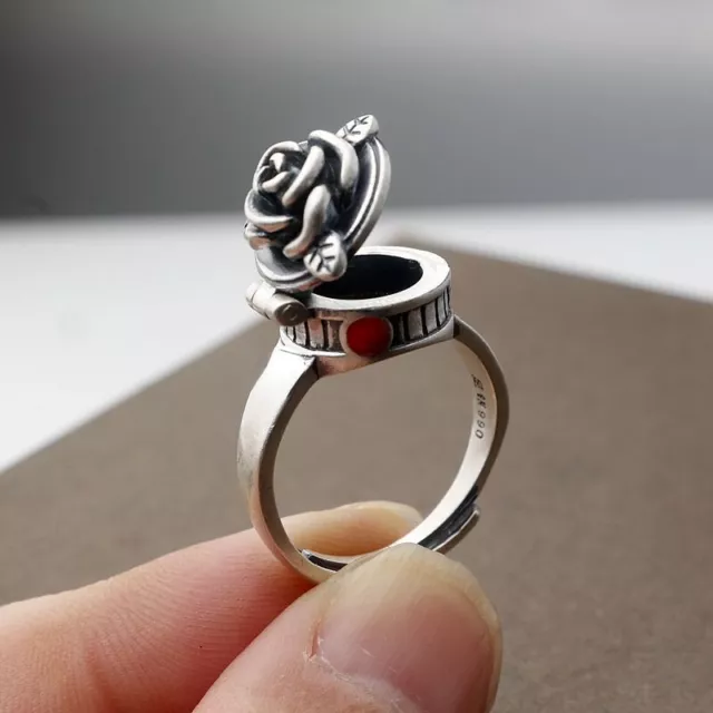 Opening Adjustable Ring Silver Jewelry Retro Personality Rose Box Opening Lady 2