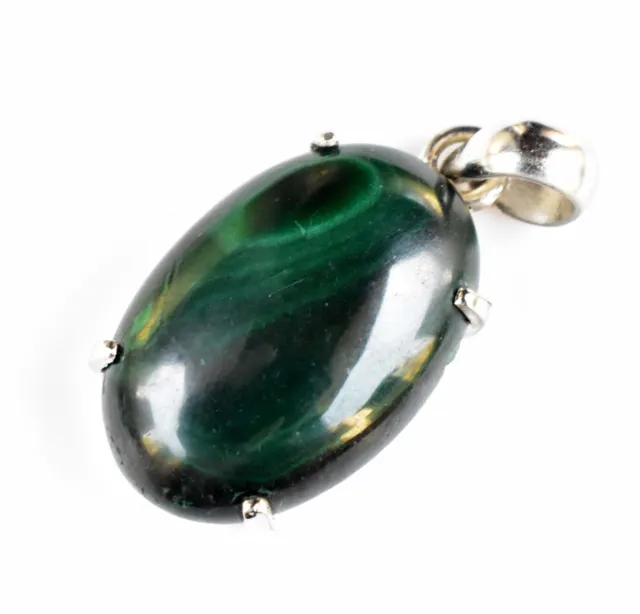 31.80 Ct Natural Green Malachite Oval Cut 925 Sterling Silver Gorgeous Pendant