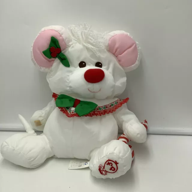 Fisher Price Puffalump White Christmas Mouse with Candy Cane Plush 1987 Stuffed