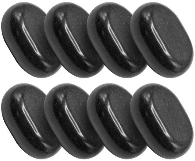 Large Black Basalt Hot Stone Set 8Ct Flat Ovular Massage Therapy Treatment Tool