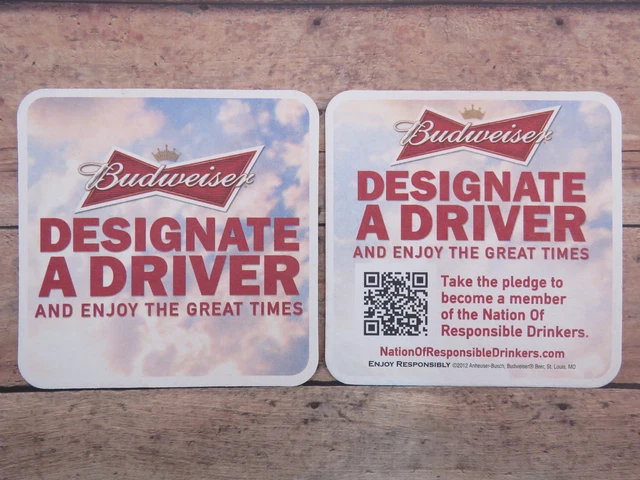 2012 Beer Brewery Coaster ~ Anheuser Busch BUDWEISER ~ Designate A Driver Pledge